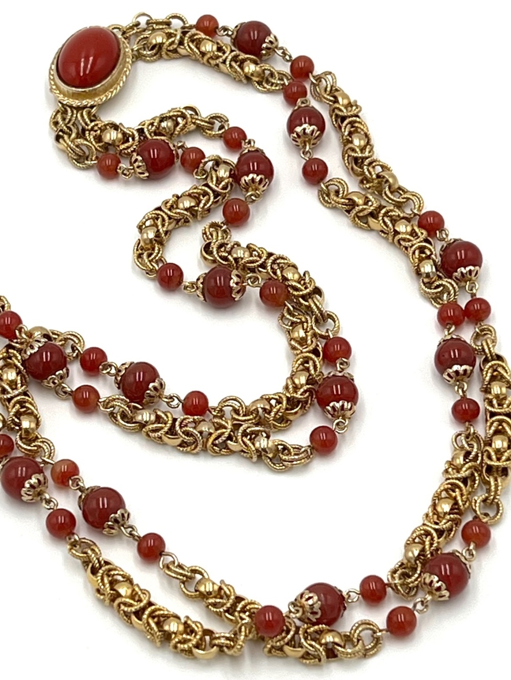 Vintage Two Strand Cornelian Glass Byzantine Chain Necklace